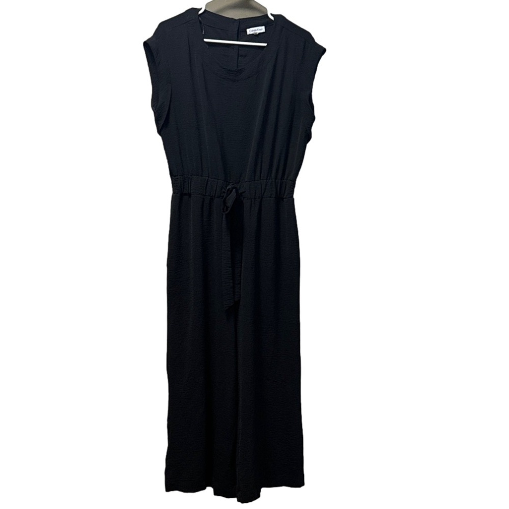Calvin Klein Ladies 14 Black Polyester Jumpsuit with Tie Waist & Button Back